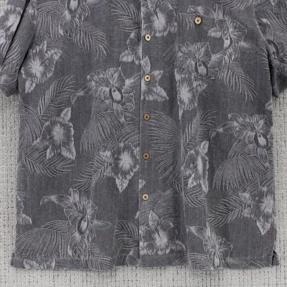 Vintage Island Shores Hawaiian Silk Shirt Mens 2XL Gray Floral Print Button Down - Picture 4 of 9